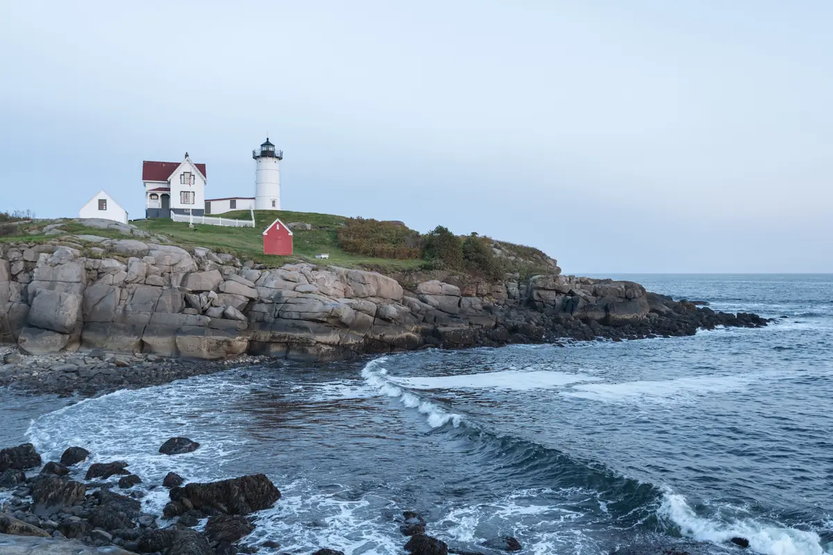 Cape Neddick (Nubble) Light above the surf, York, Maine